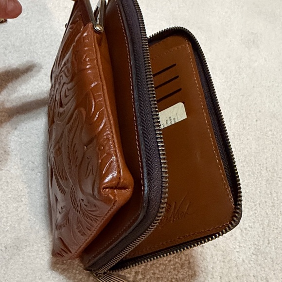 Patricia Nash Handbags - Patricia Nash Brown Tooled Leather Crossbody Zip Wallet/Purse NWT